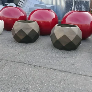 Modern Yuvarlak Fiber Saksı - Parlak Kırmızı