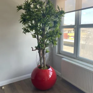 Parlak Kırmızı Yuvarlak Saksı